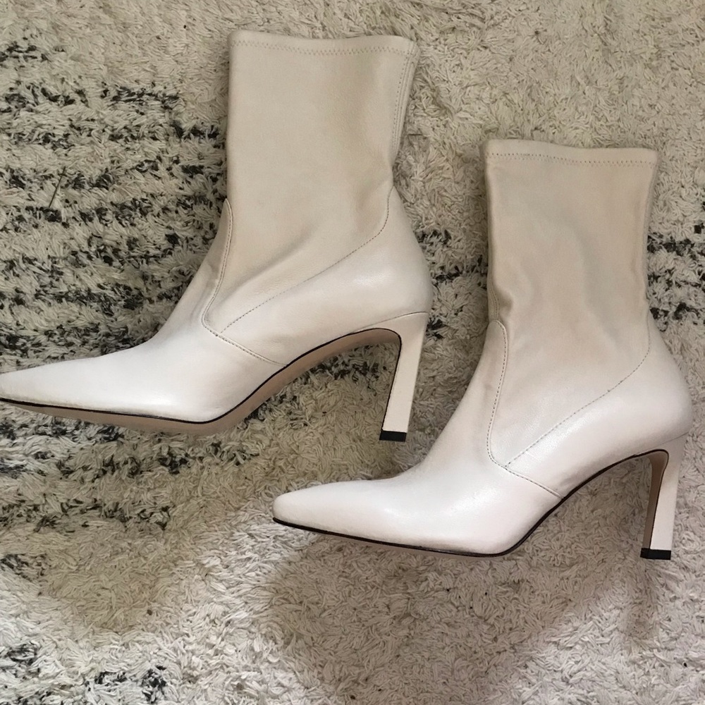 Stewart Weitzman off-white bootie.